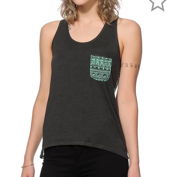 ❤️3x$20 Empyre Celia Black & Mint Tribal Tank Top - Picture 1 of 10
